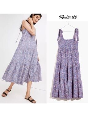 Madewell Tie-Strap Tiered Floral Midi Dress